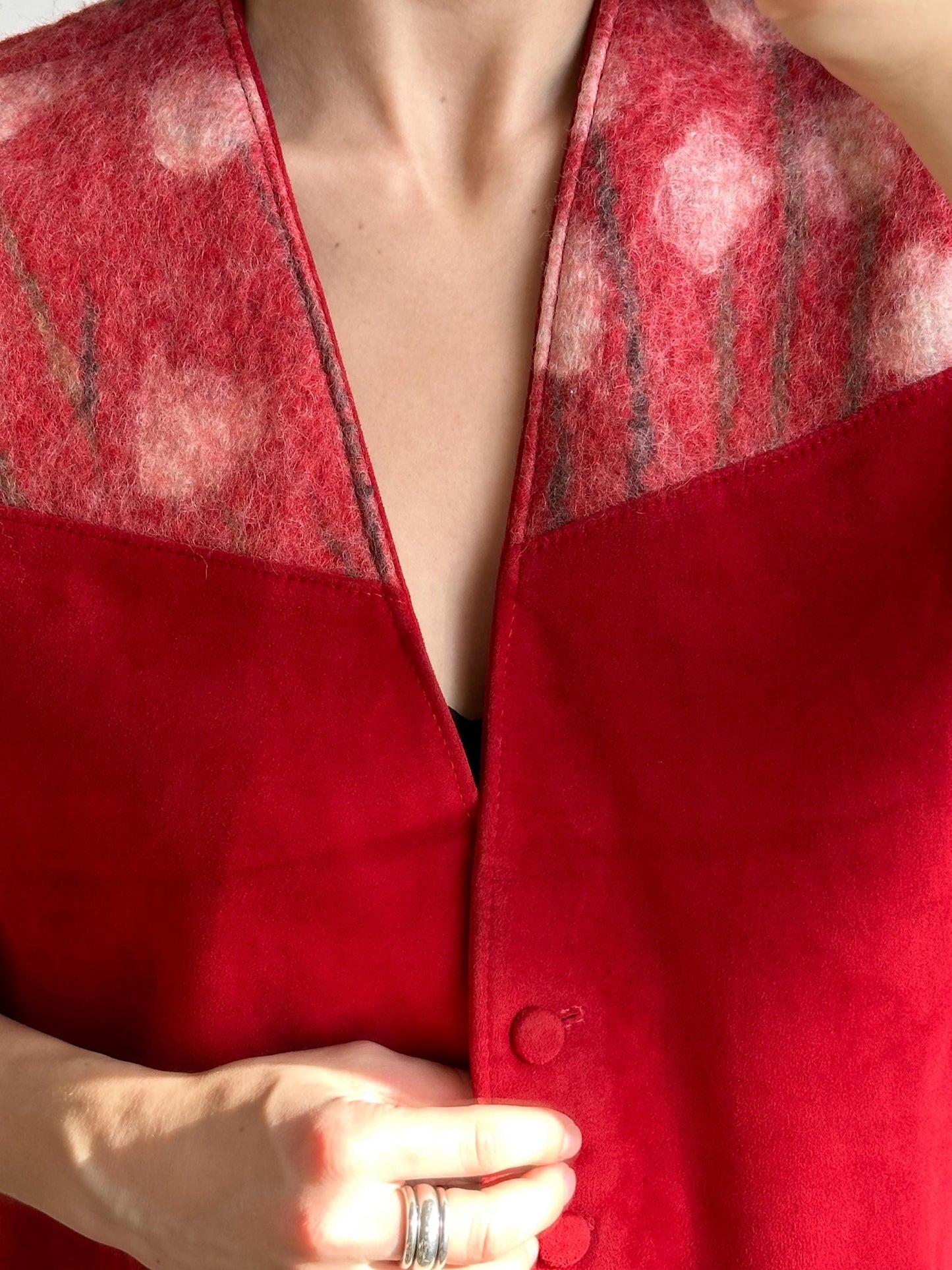 Vintage insulated leather vest in red, leather waistcoat