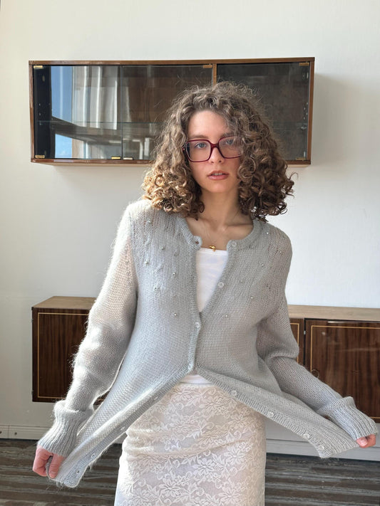 Vintage 90s knitted mohair cardigan in grey