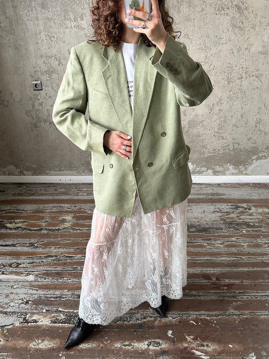 Vintage 90s straight wool blazer in green, loose linen blazer