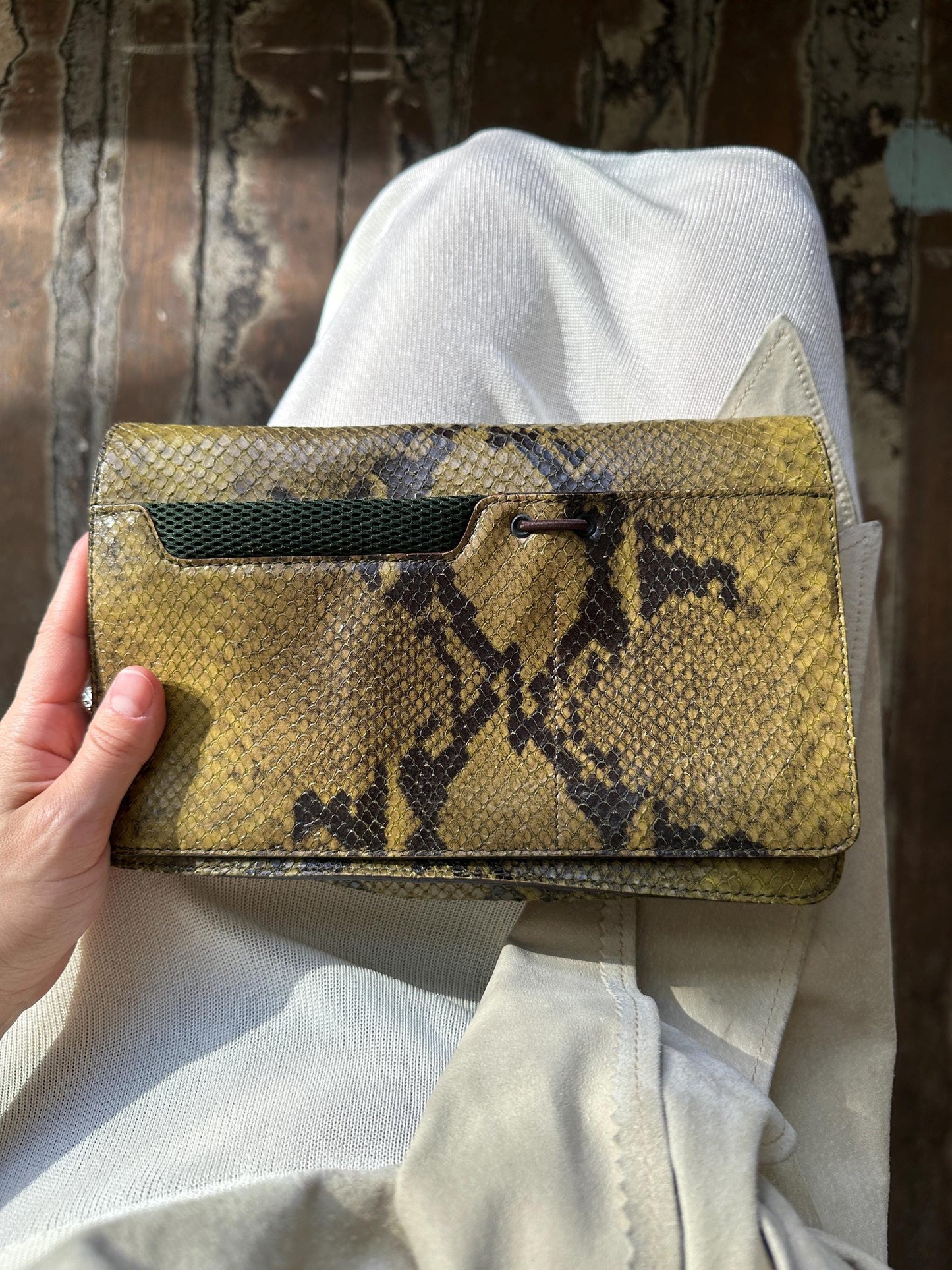 Vintage Miu Miu 1999 Python Mesh Crossbody Bag in Green
