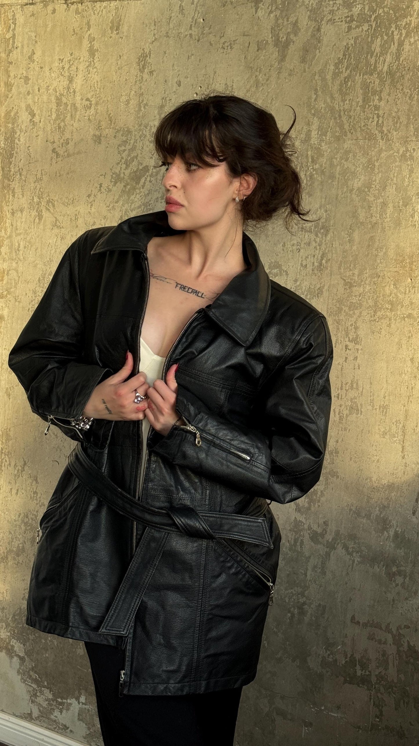 Vintage Leather Oversized Bomber Jacket In Black