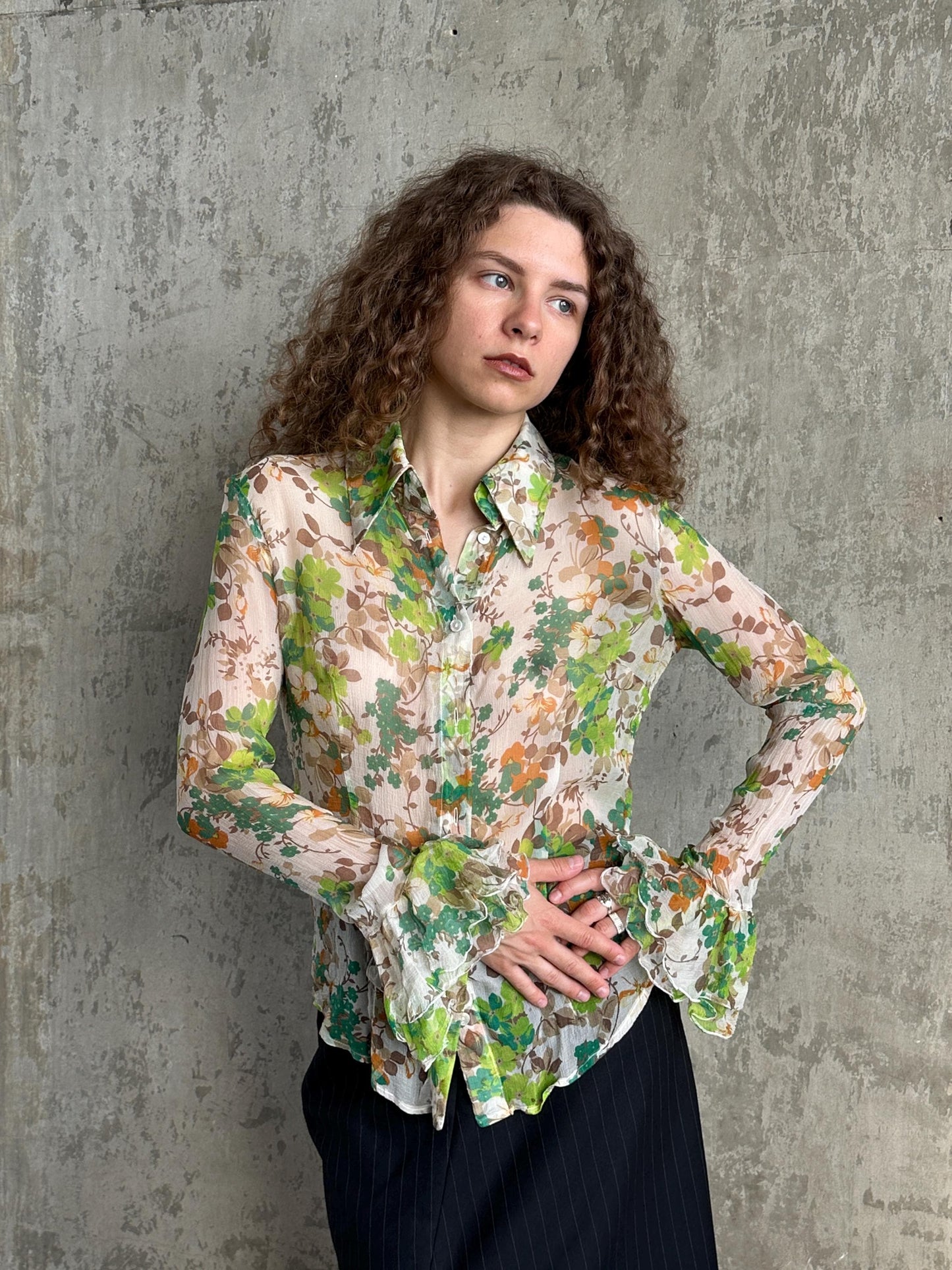 Vintage  Dolce & Gabbana Silk Floral Blouse in Green