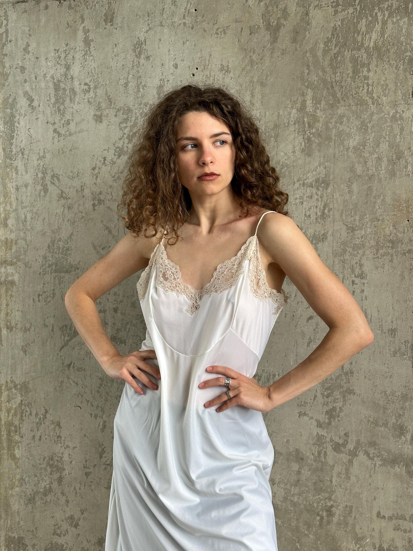 Vintage La Perla White Silk Slip Dress | Cream Lace Trim