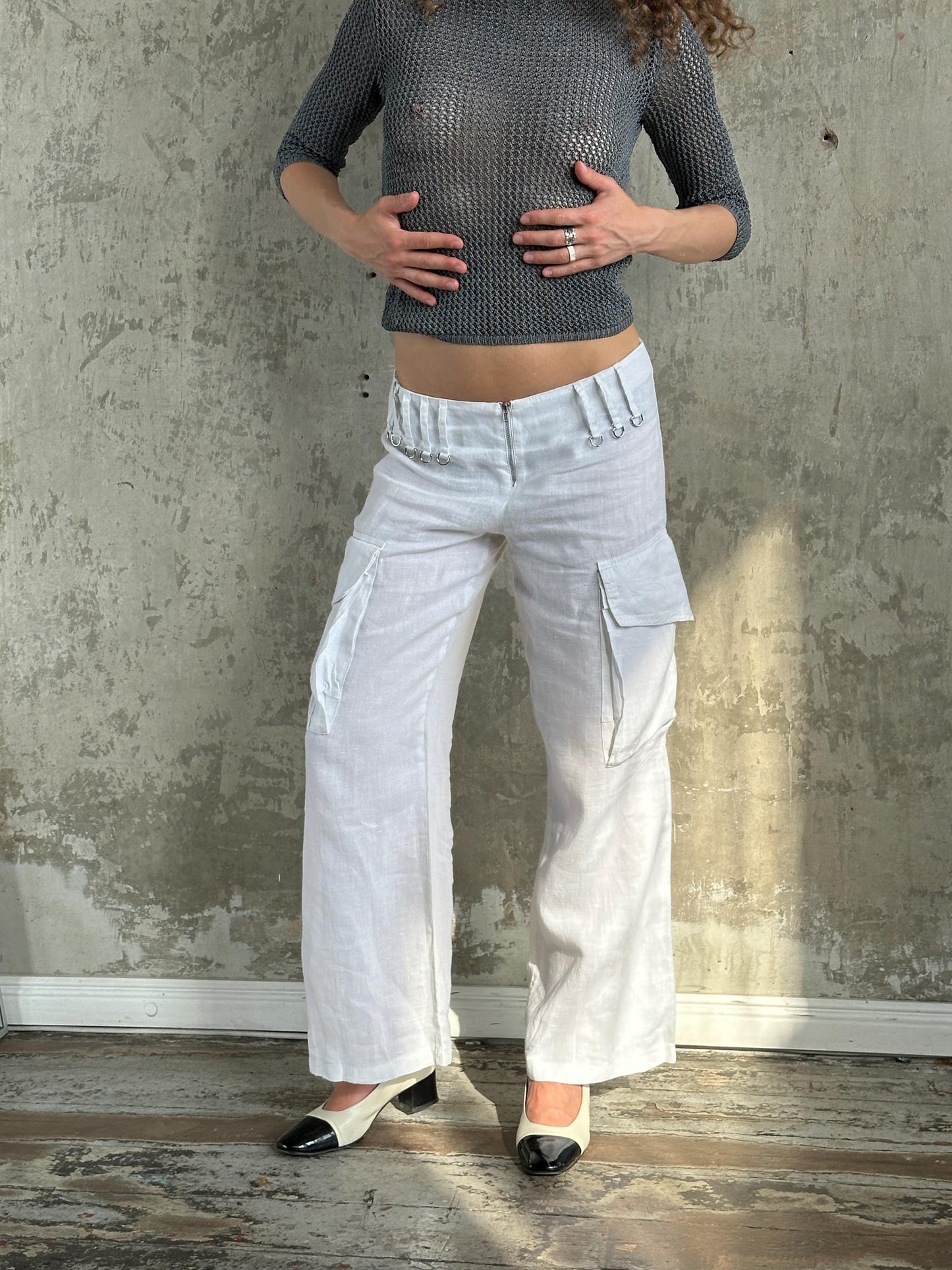 Vintage 90s White Linen Cargo Pants
