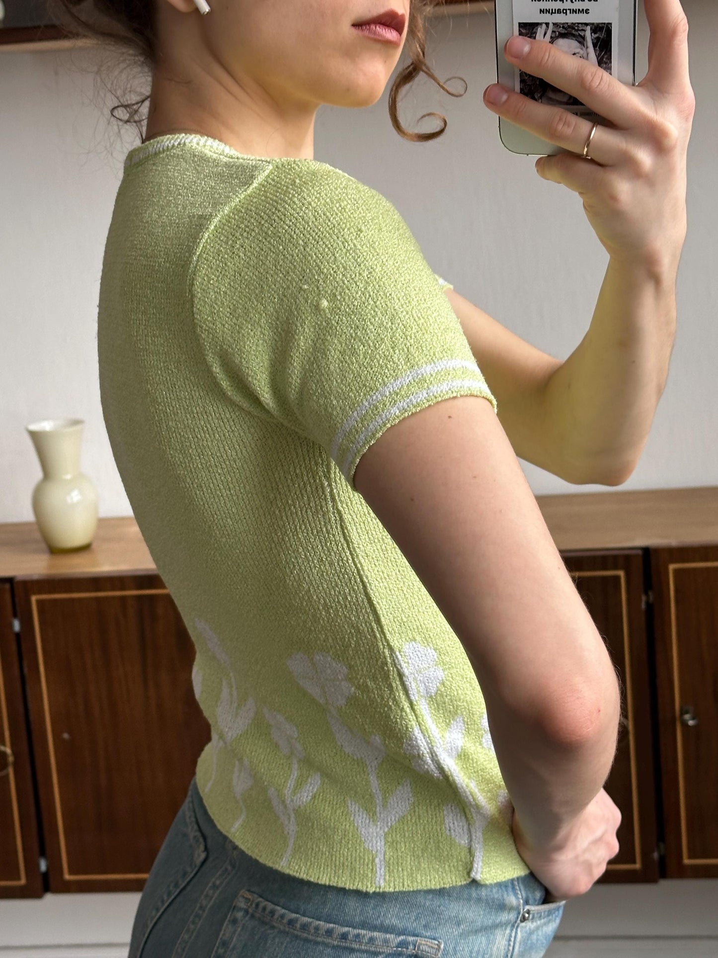 Vintage 80s summer top in green (lime), knitted t-shirt
