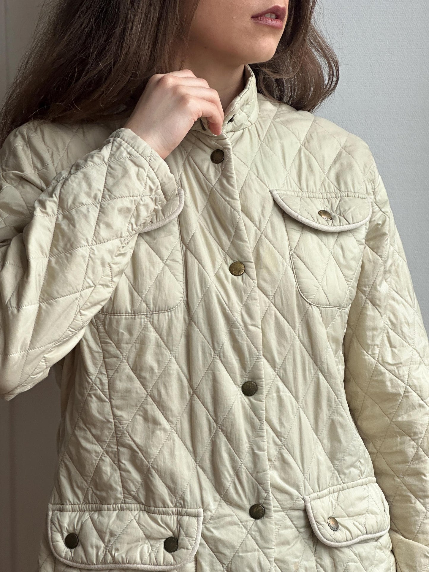 Vintage Barbour workwear quilted jacket in beige