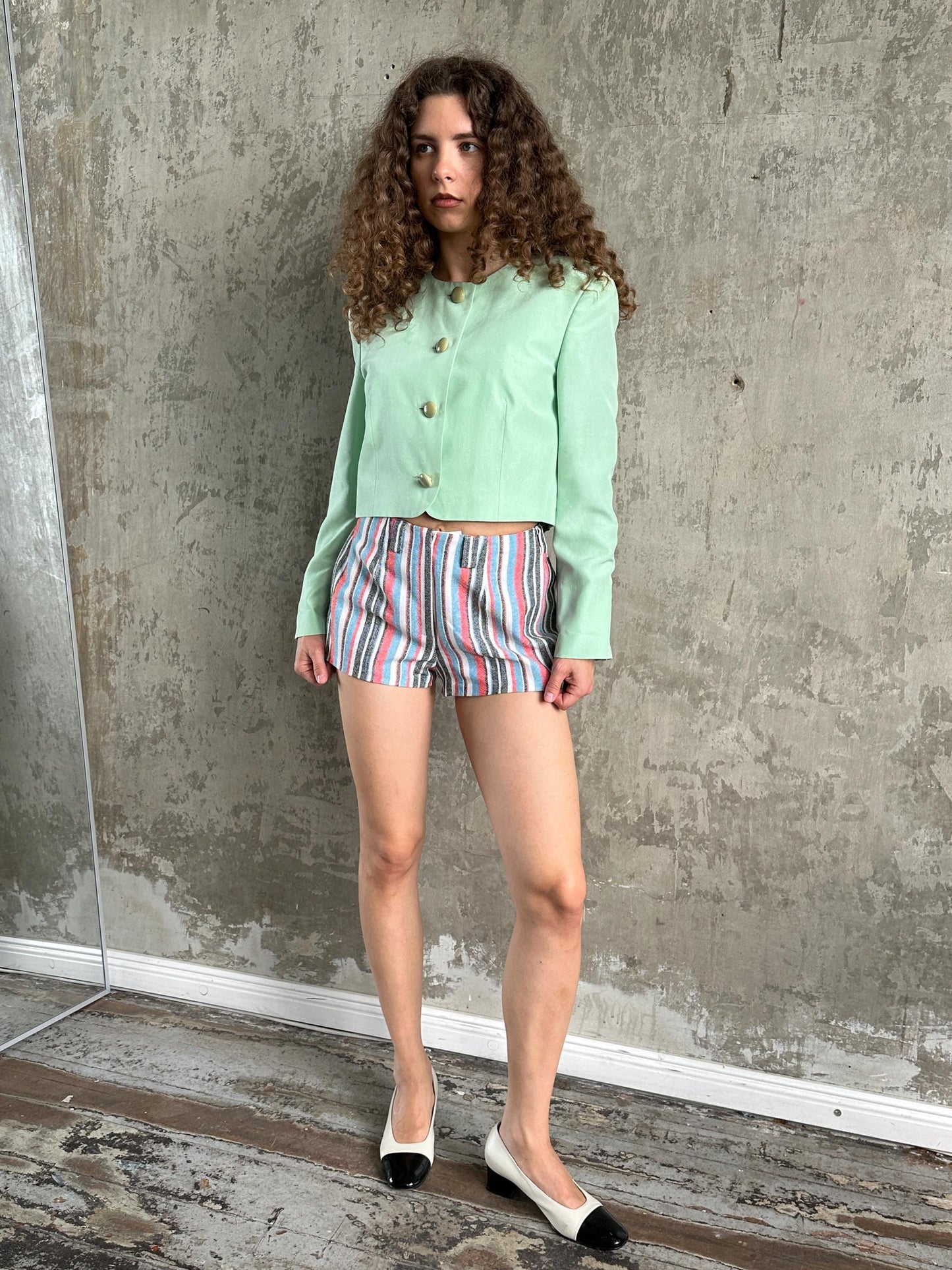 Vintage Striped High Waisted Shorts in Red White Blue