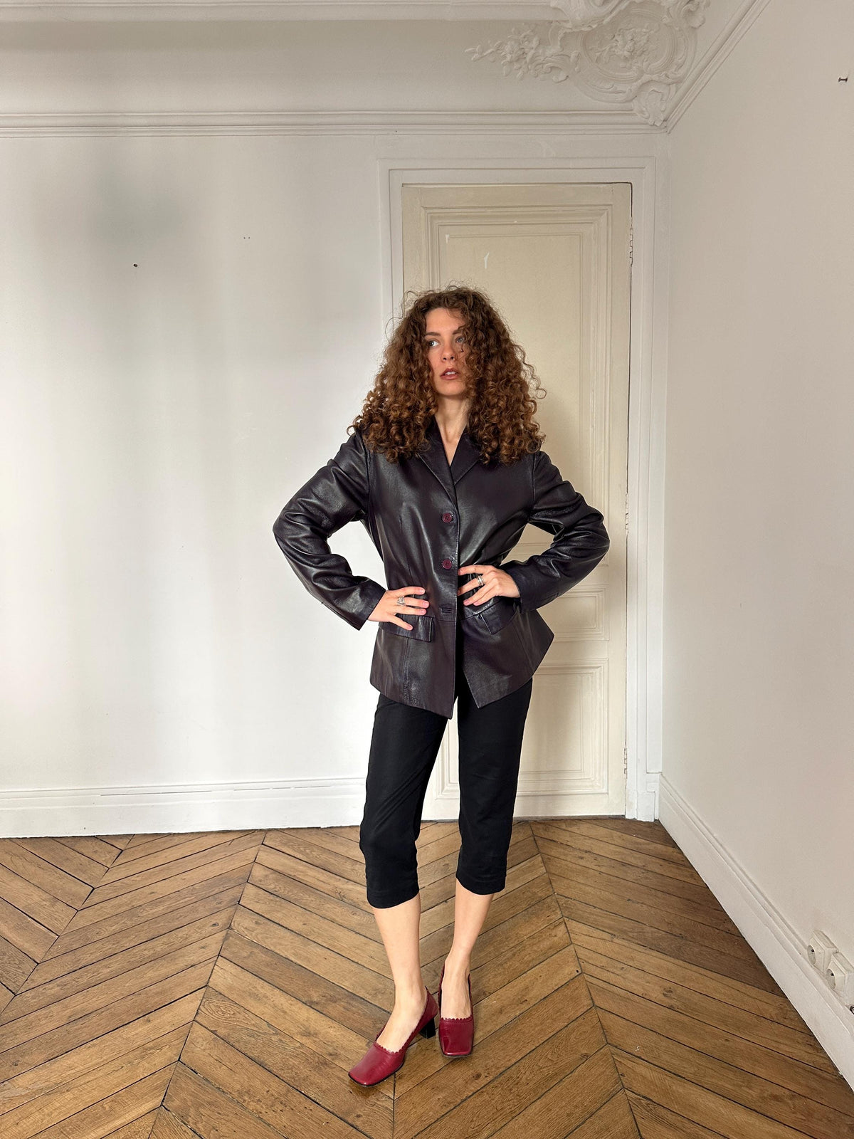 Vintage 90s Leather Blazer Jacket in Purple