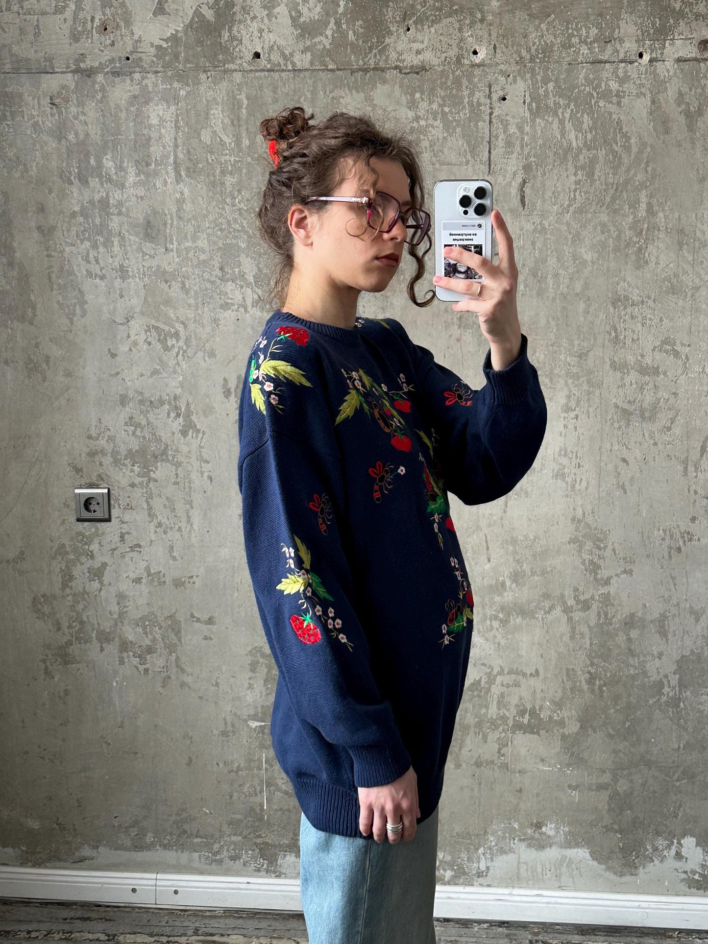 Vintage 90s long cotton oversized sweater in blue