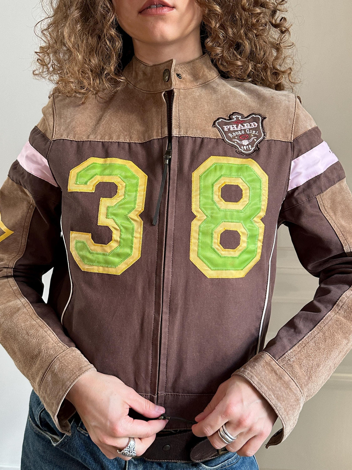 Vintage Y2K Phard Racer Jacket 38 in Brown Suede Leather
