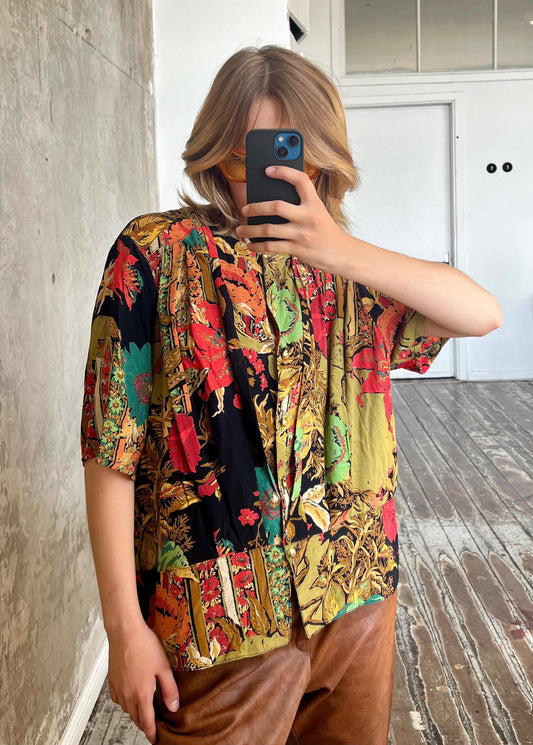 80s vintage multi color blouse