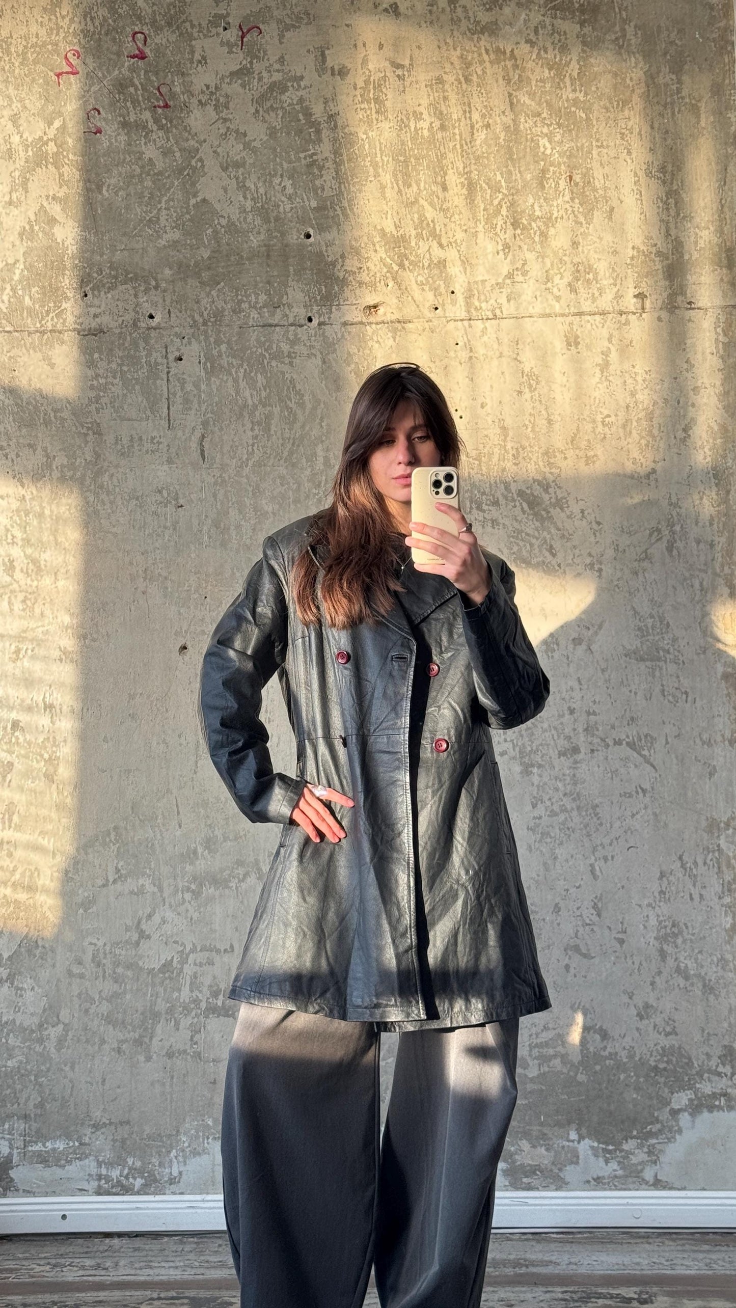 Vintage 90s oversized leather coat in black