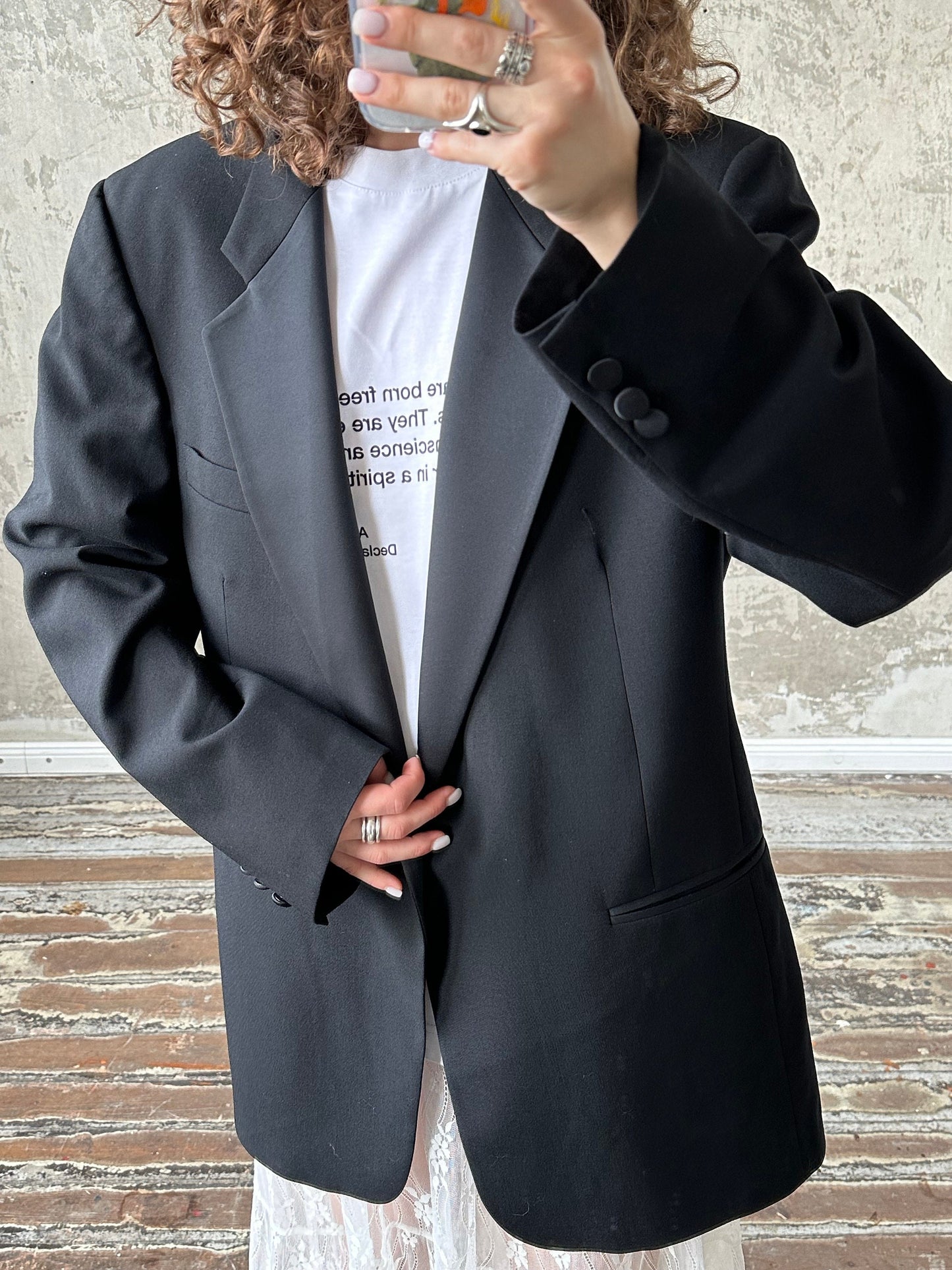 Vintage black evening blazer with satin collar