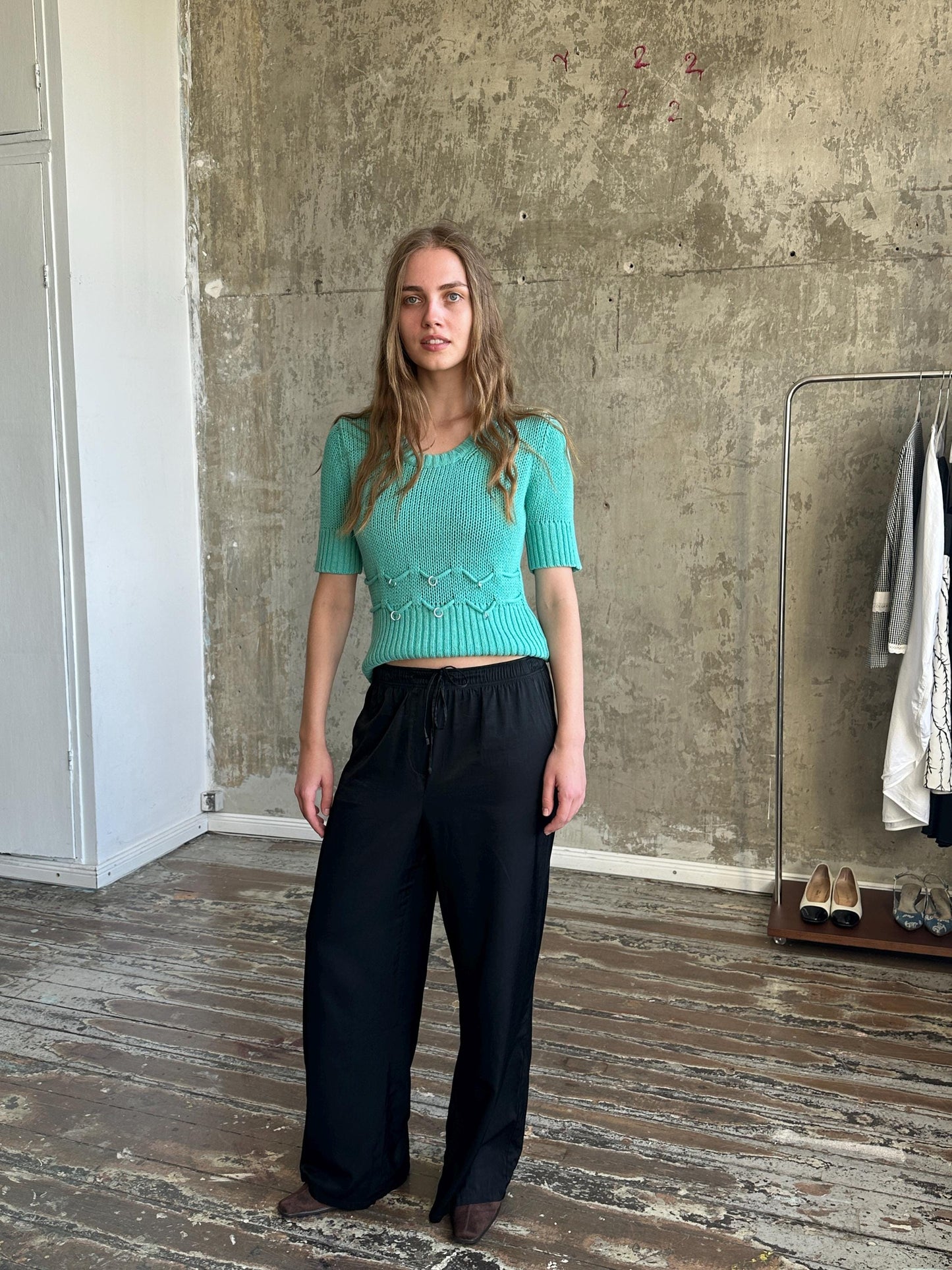 Vintage Turquoise Fitted Knit Top