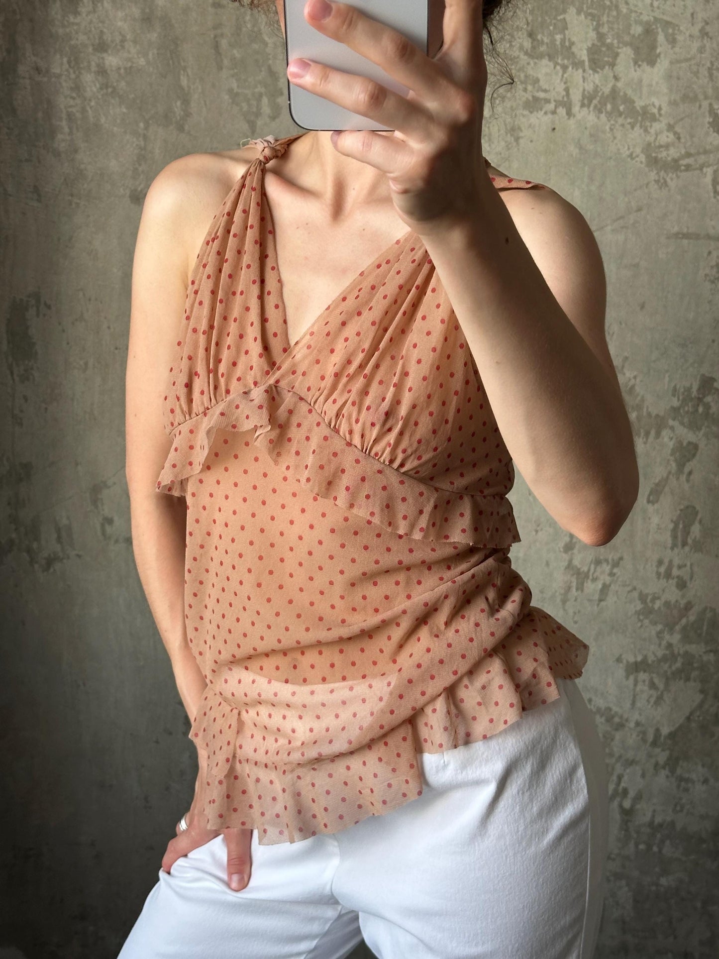 Vintage 00s Liu Jo polka dot sleeveless top in beige
