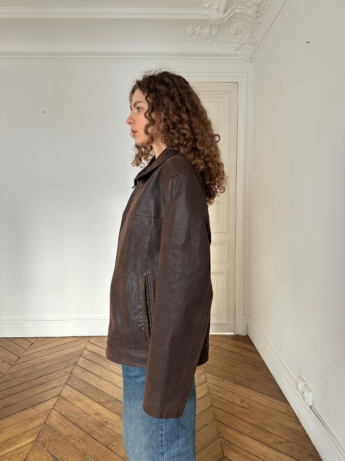 Vintage 90s Oversized Brown Leather Jacket in Brown