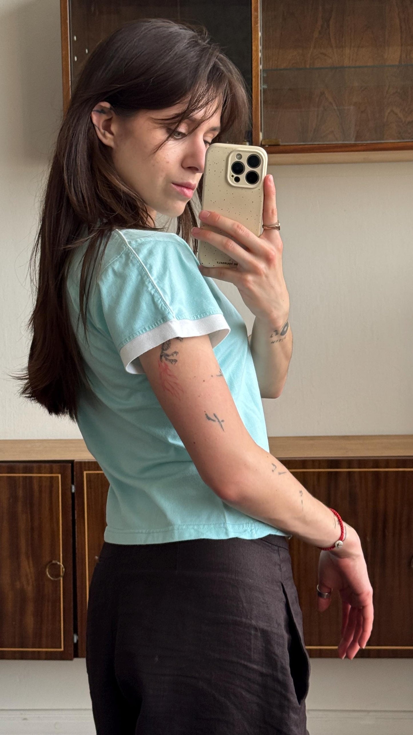 Vintage PUMA micro t-shirt in baby blue with logo