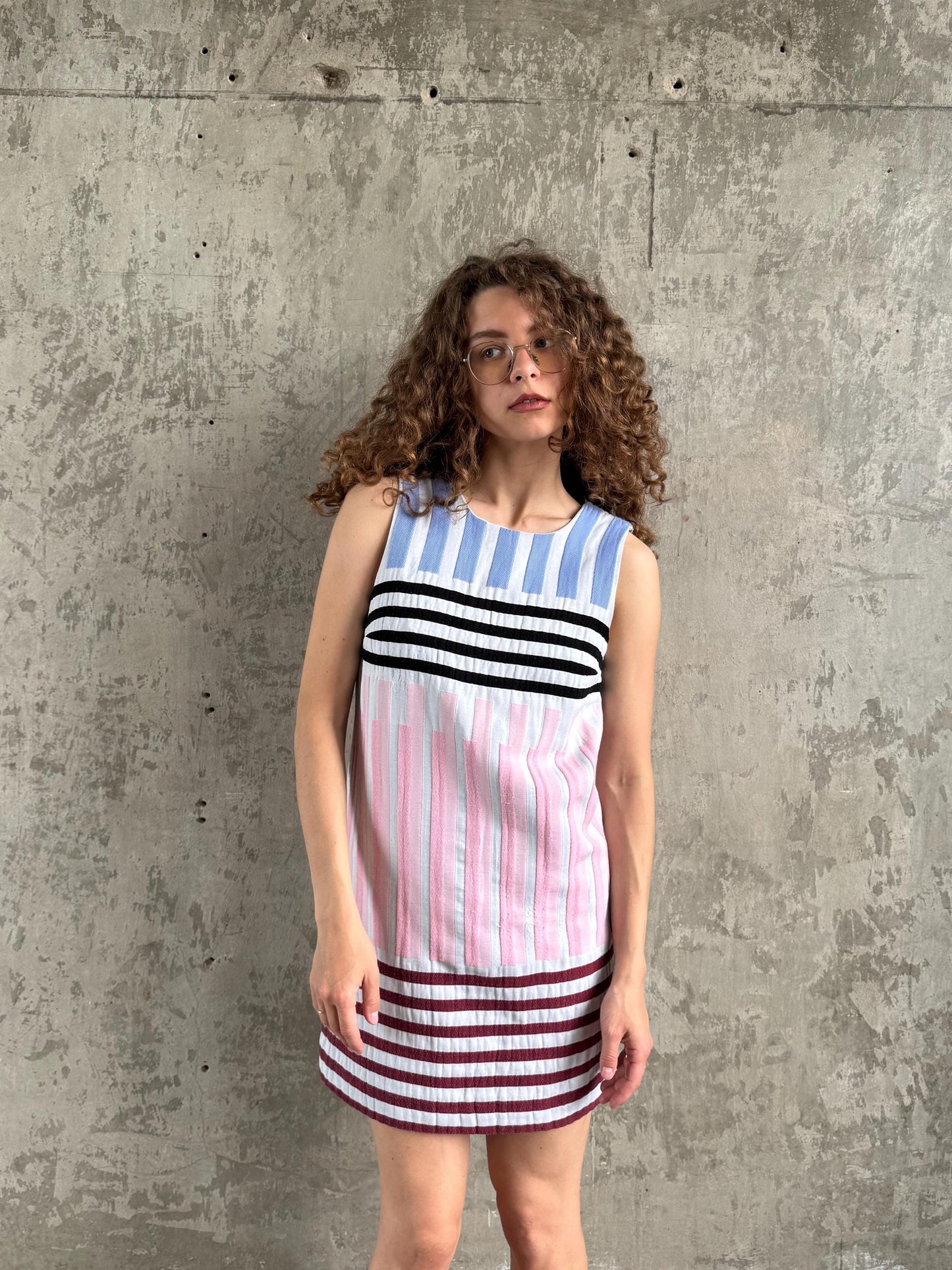 Vintage Cop Copine Abstract Print Summer Mini Dress in Pink
