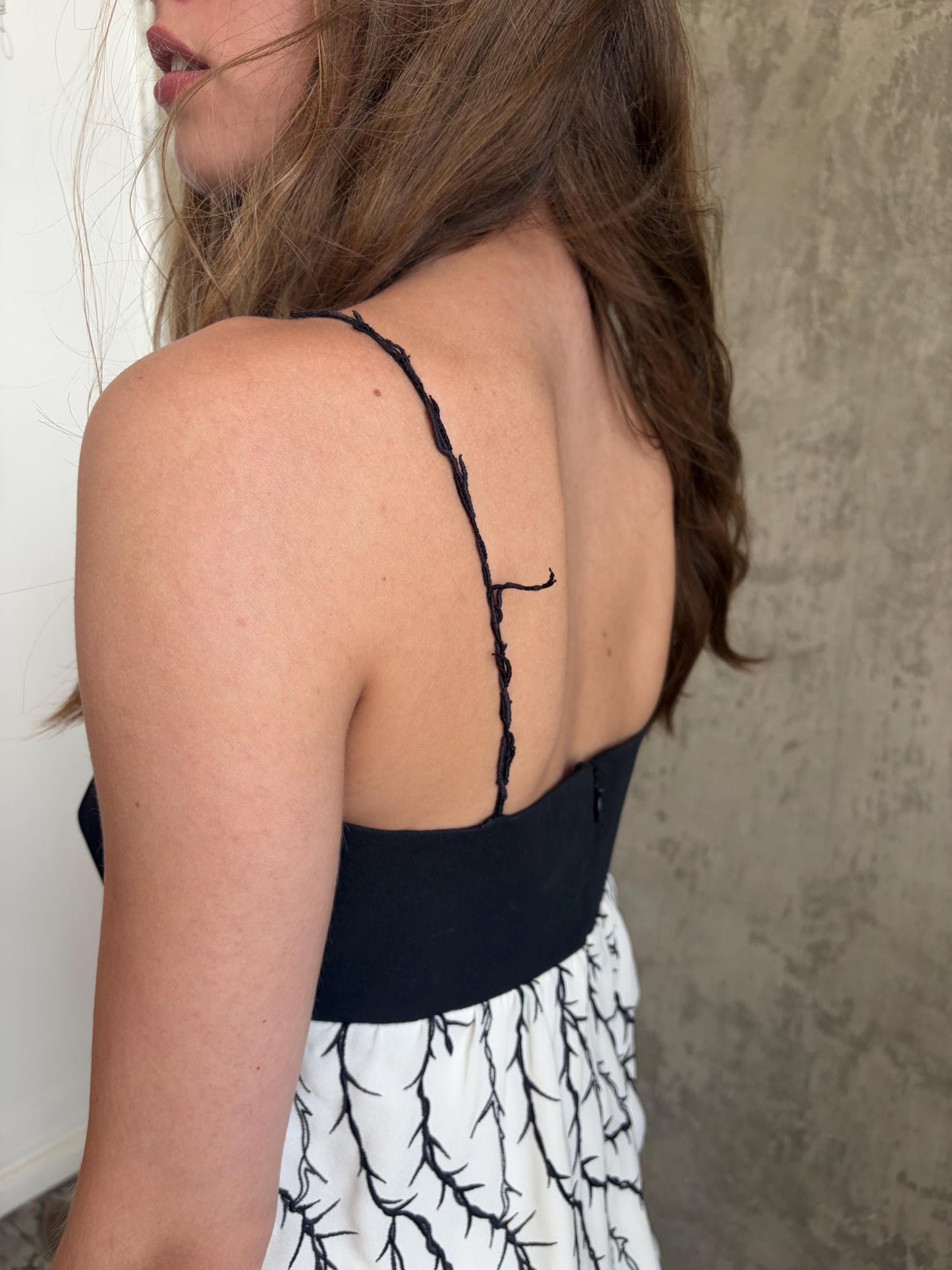 Vintage Balenciaga Branch Halter Dress in Black and White | Nicolas Ghesquière Era Silk Dress