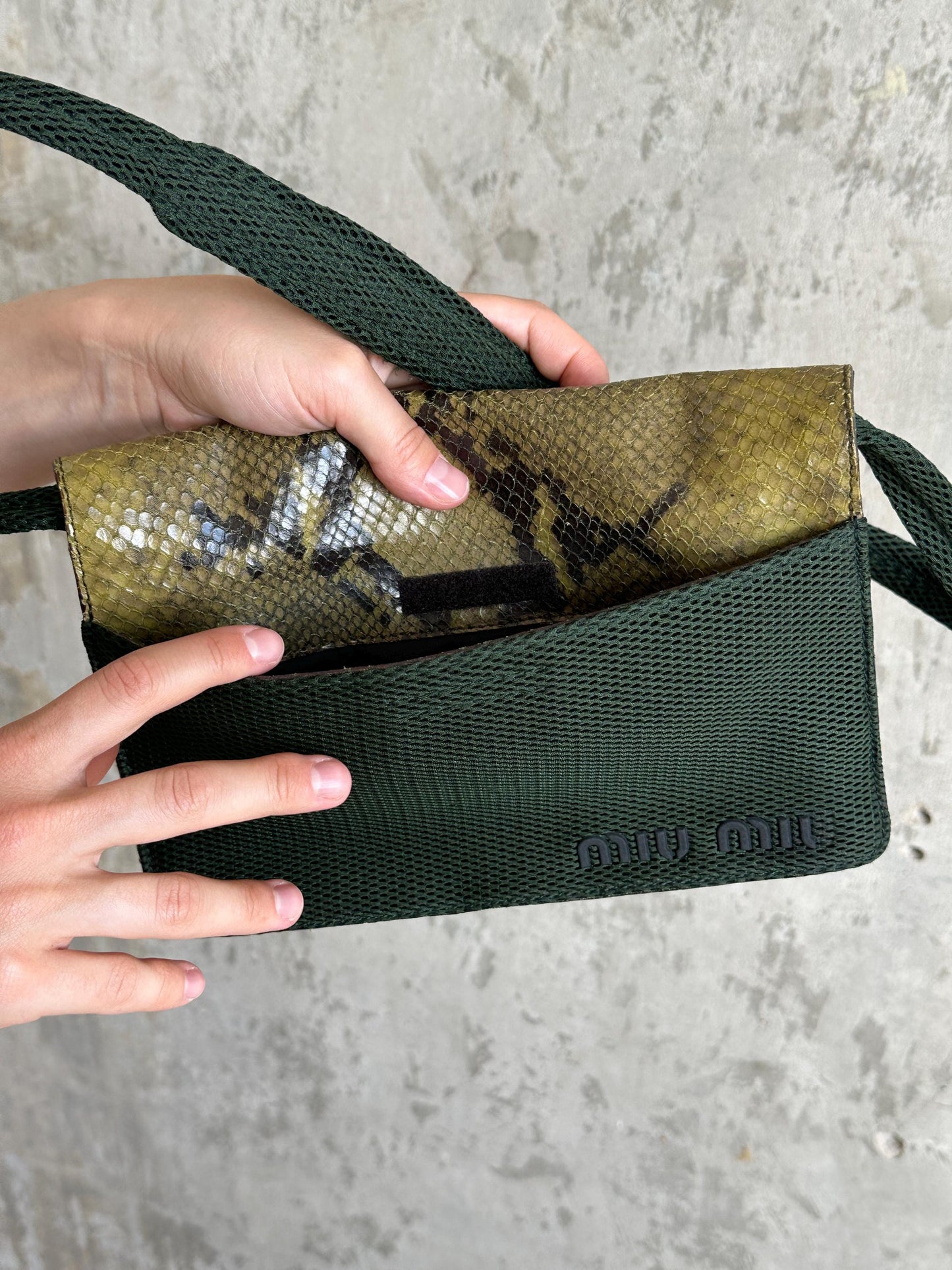 Vintage Miu Miu 1999 Python Mesh Crossbody Bag in Green