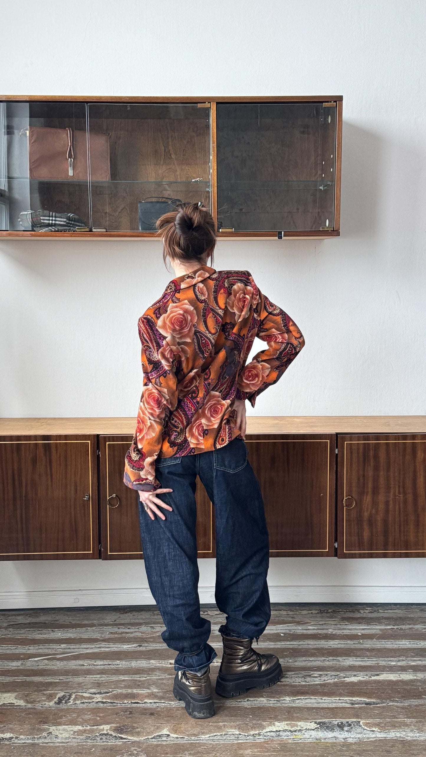Vintage 90s Women Velvet Blazer In Orange & Brown