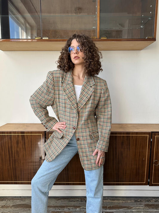 Vintage 90s houndstooth print blazer in brown