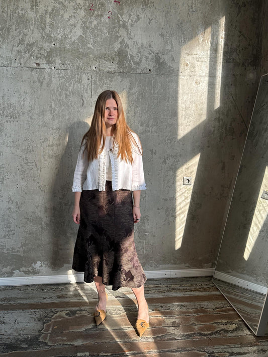 Vintage flowing maxi skirt in brown, L size
