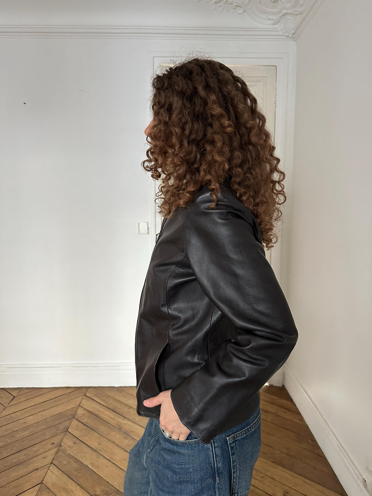 Vintage 90s Dark Brown Zip Boxy Leather Jacket