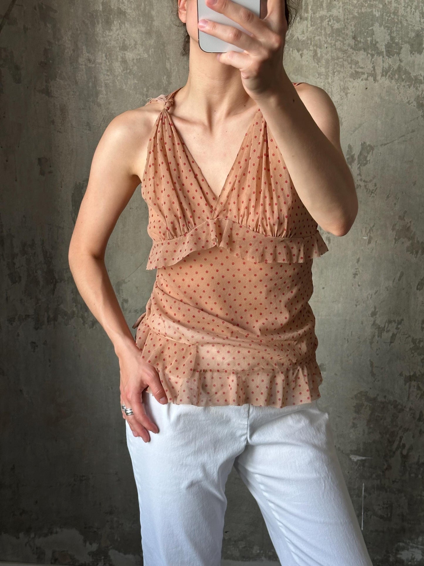 Vintage 00s Liu Jo polka dot sleeveless top in beige