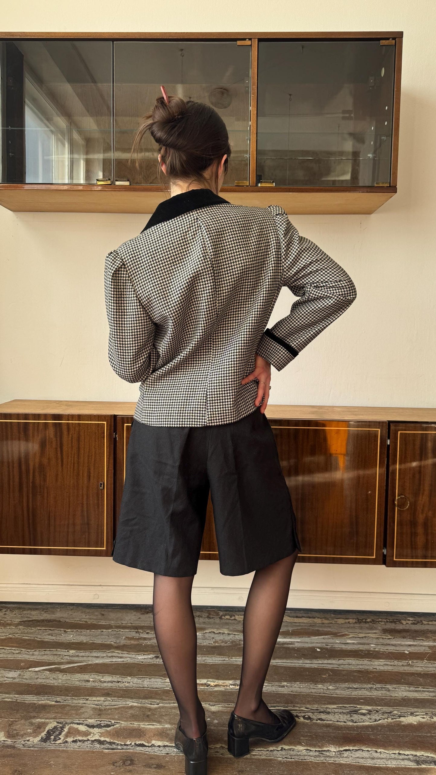 Vintage Versus Gianni Versace Houndstooth Blazer In Black & White
