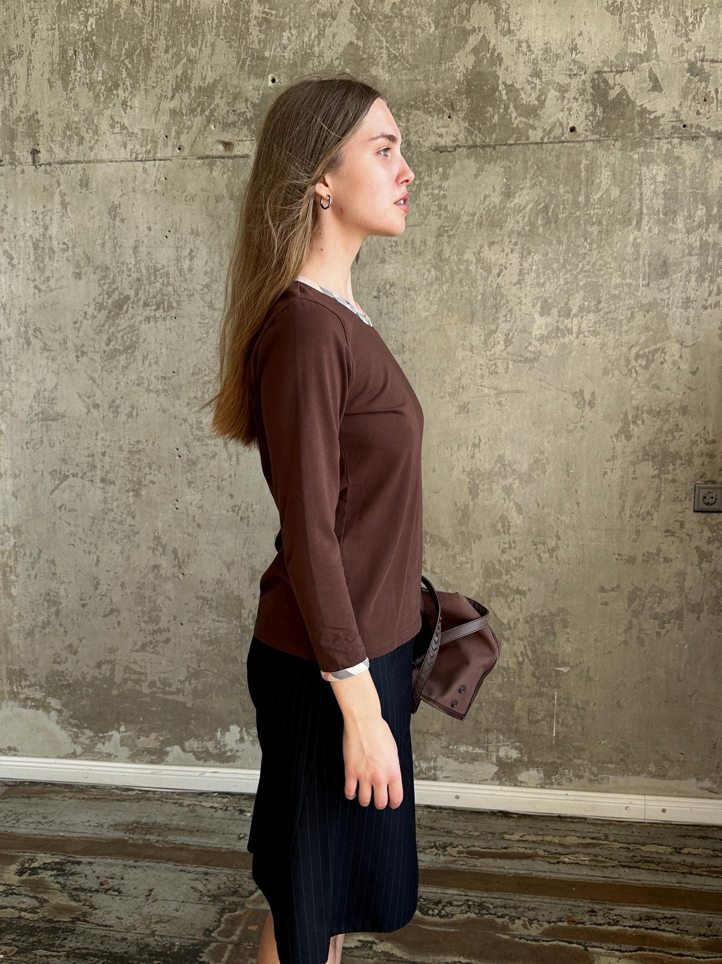 Vintage Burberry London Brown Check Trim Top | Long Sleeve Cotton Shirt