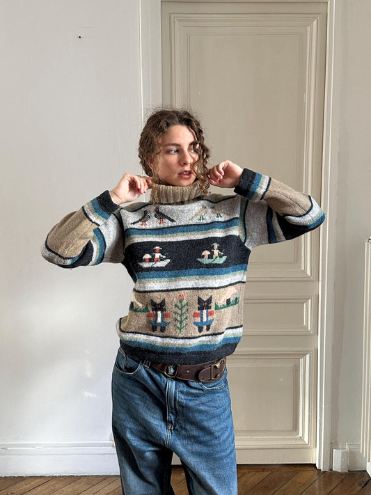 Vintage Pure Shetland Wool Sweater in Beige