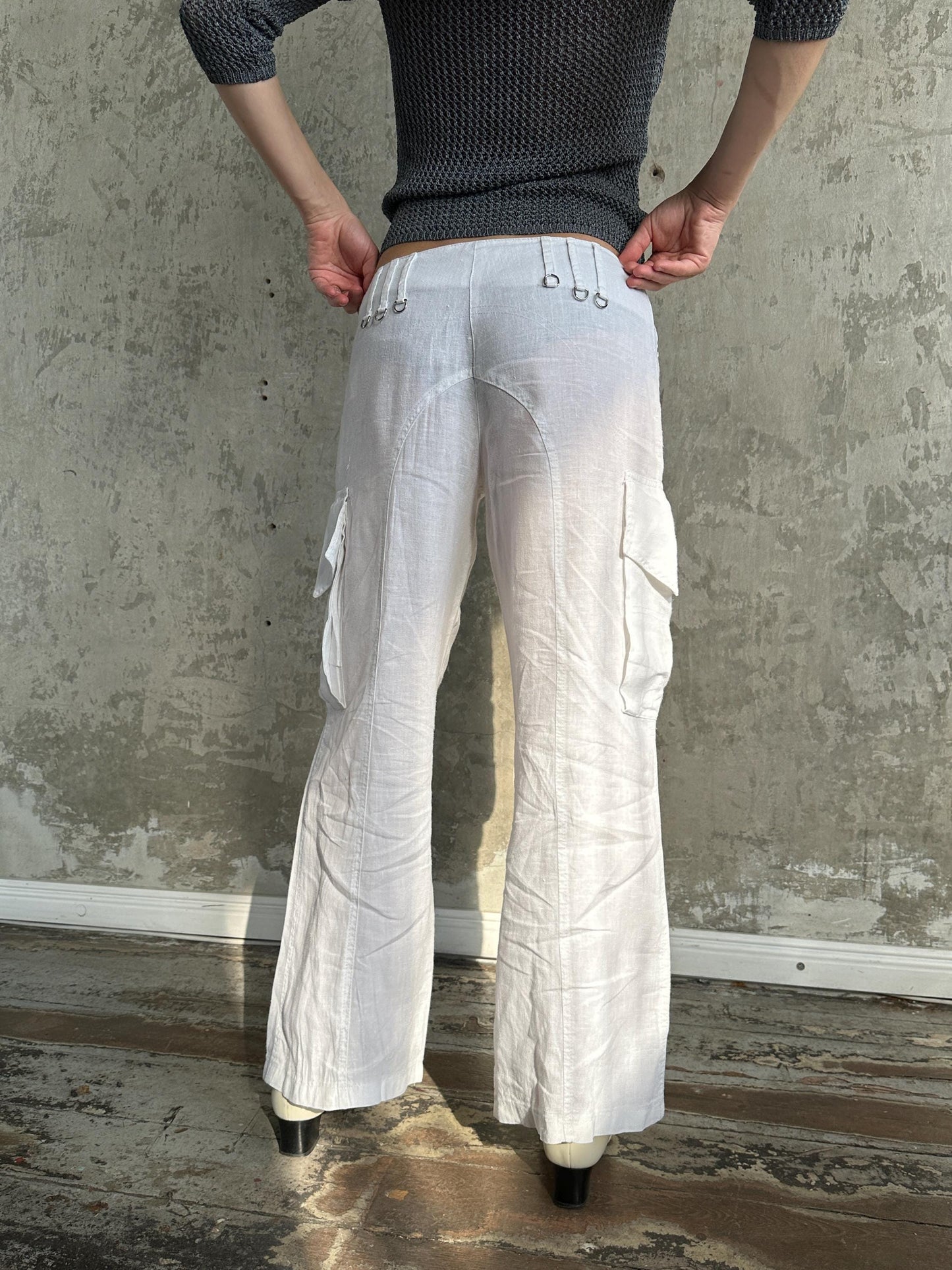 Vintage 90s White Linen Cargo Pants