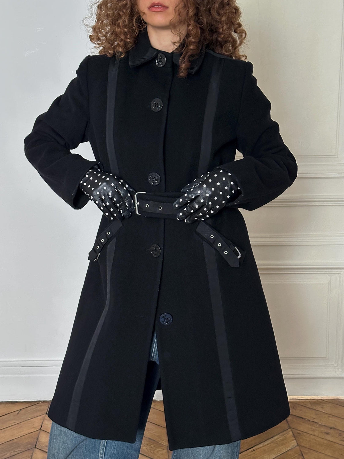 Vintage 90s Black Wool Cashmere Coat
