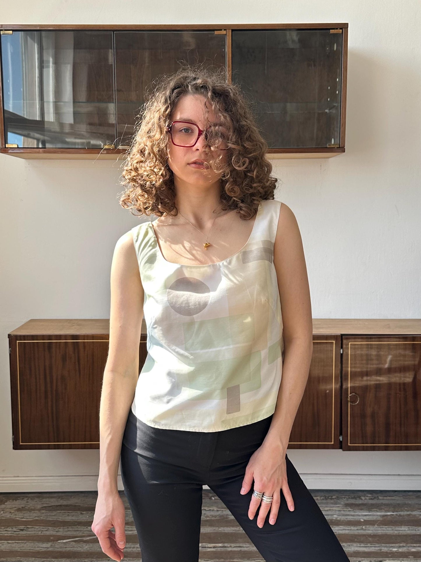 Vintage Marella abstract print top in beige
