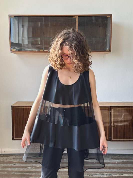 Vintage 90s loose fit sheer top in black