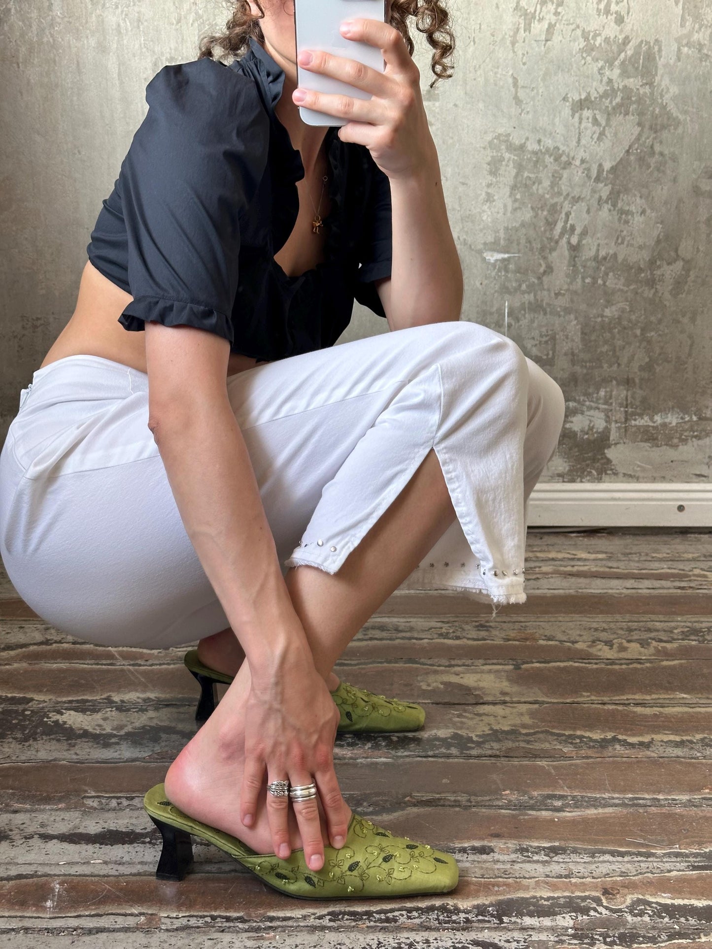 Vintage y2k ankle cotton pants in white