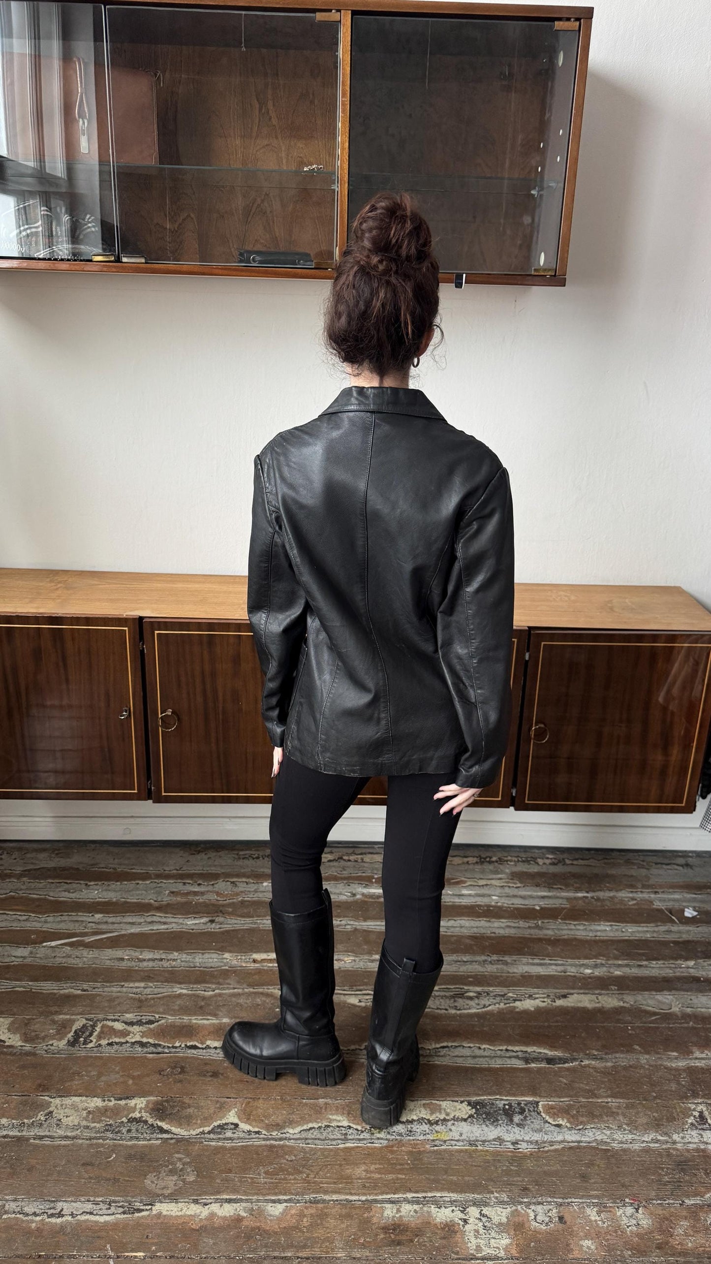 Vintage 80s Oversized Leather Blazer In Black