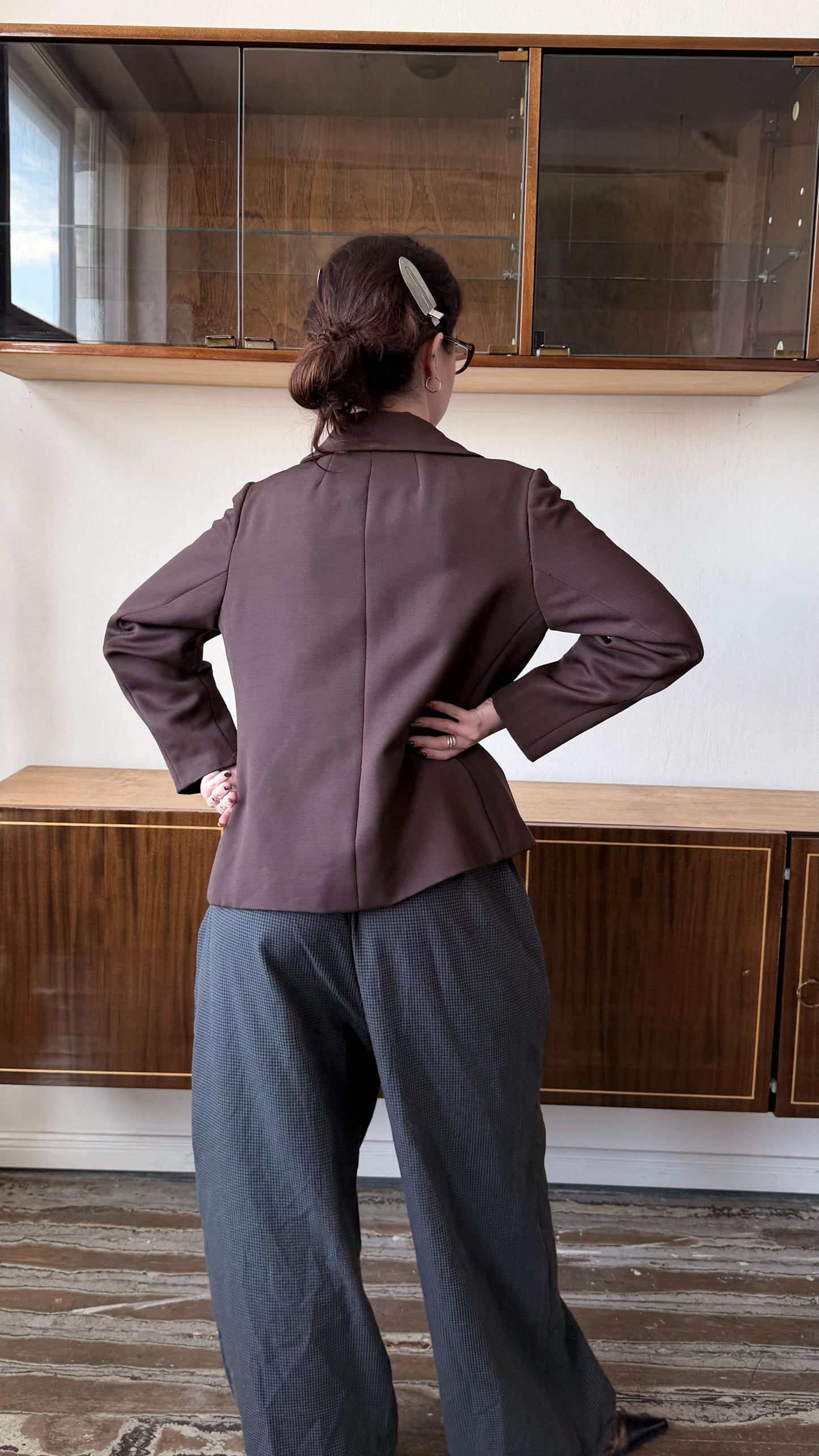 Vintage Brown Tailored Espresso Blazer, 90s Italian Structured Fitted Jacket