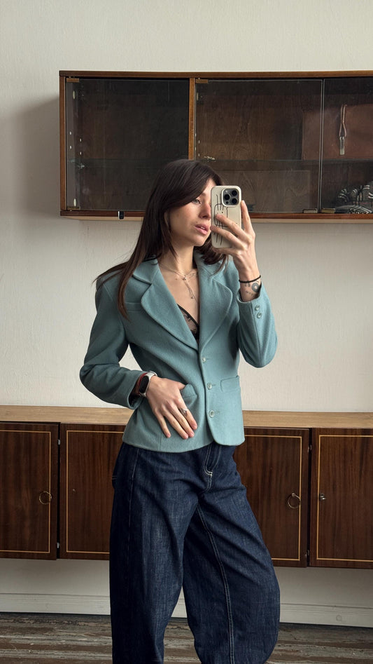 Vintage 90s Teal Fitted Wool Blazer