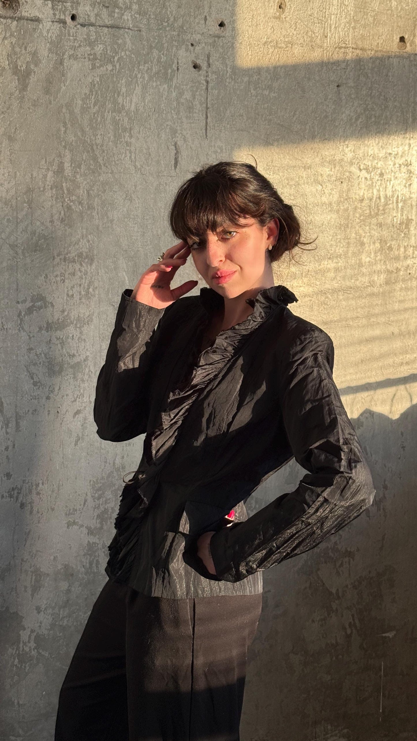 Vintage Ruffled Black Blouse