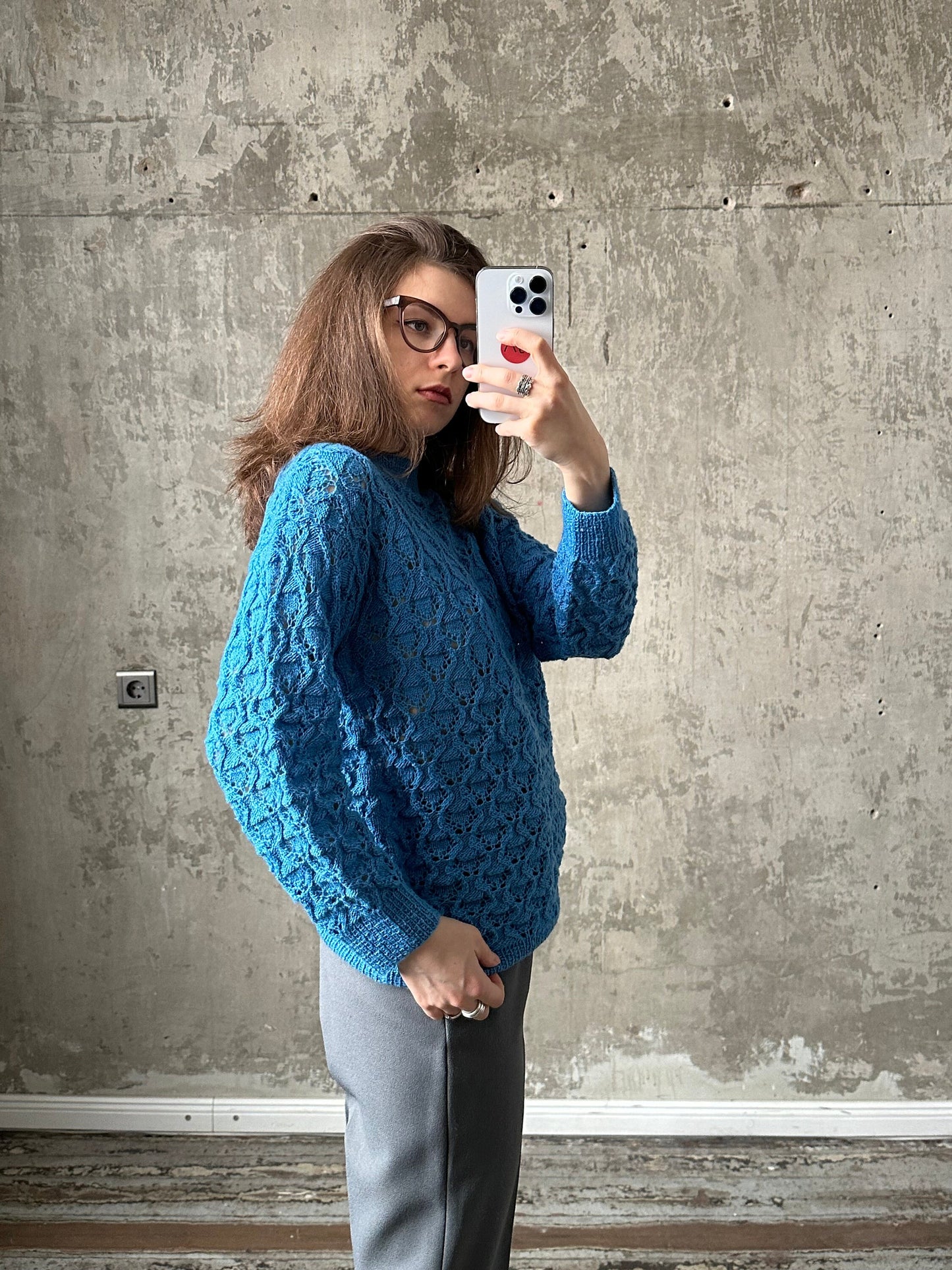 Vintage Summer Crochet Jumper - Bright Blue Knitted Sweater, 100% Organic Cotton, Gender Neutral, Fits XS-M, Perfect for Festivals &Holidays