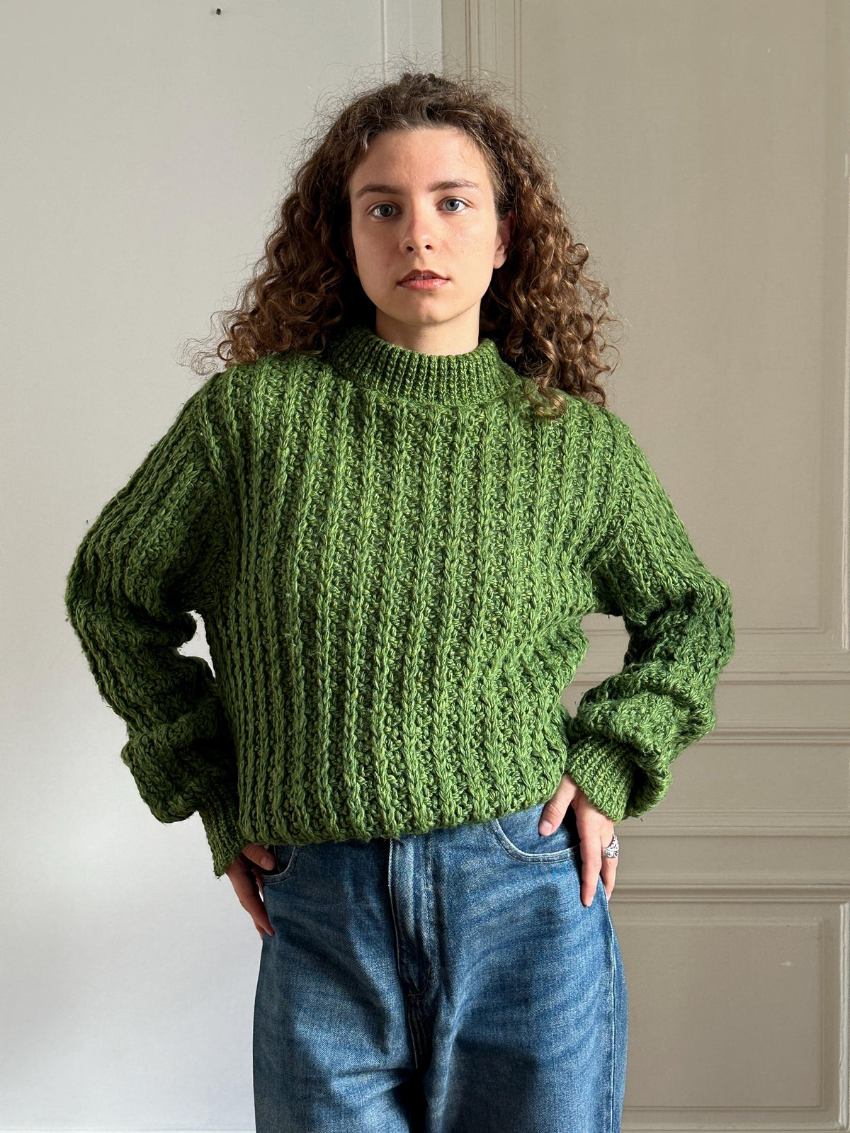 Vintage Coarse Knit Wool Sweater in Green