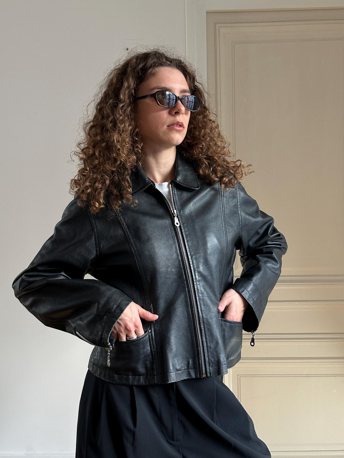 Vintage Black Leather Moto Jacket