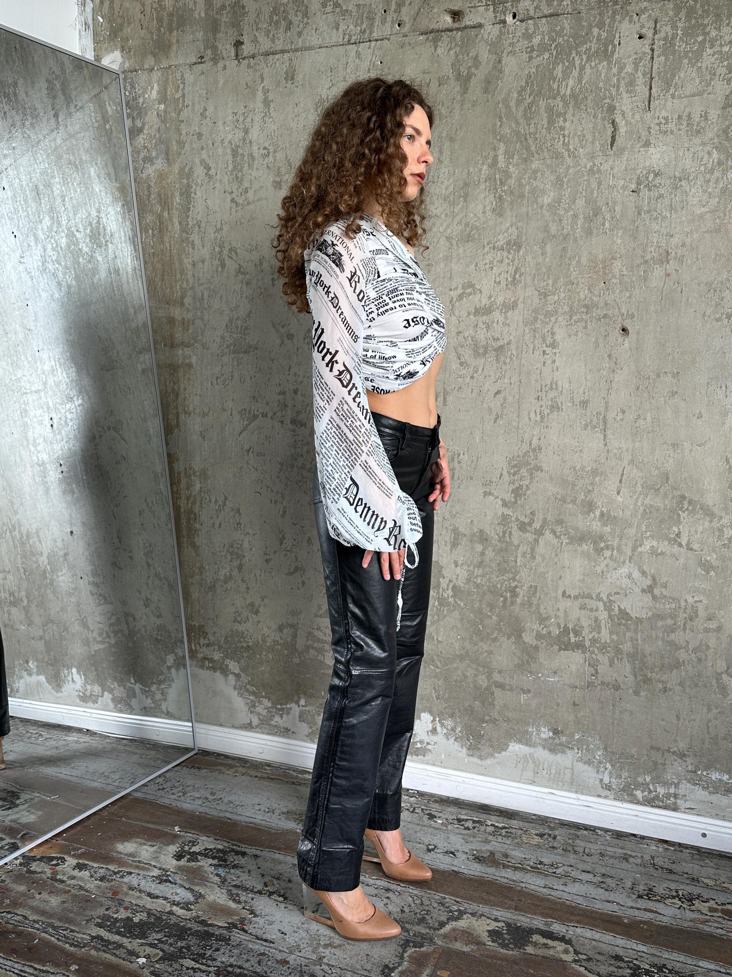 Vintage Armani Exchange Genuine Leather Skinny Trousers in Black