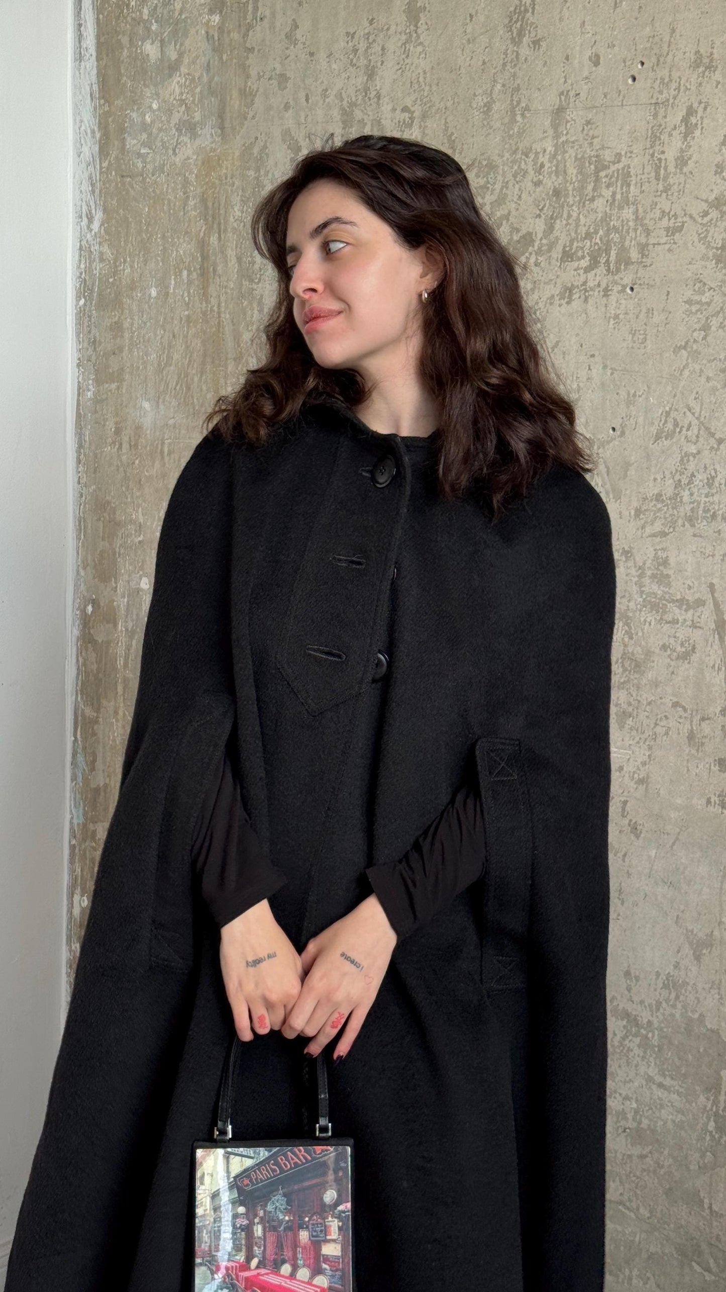 Vintage 90s Oversized Cape Coat in Black