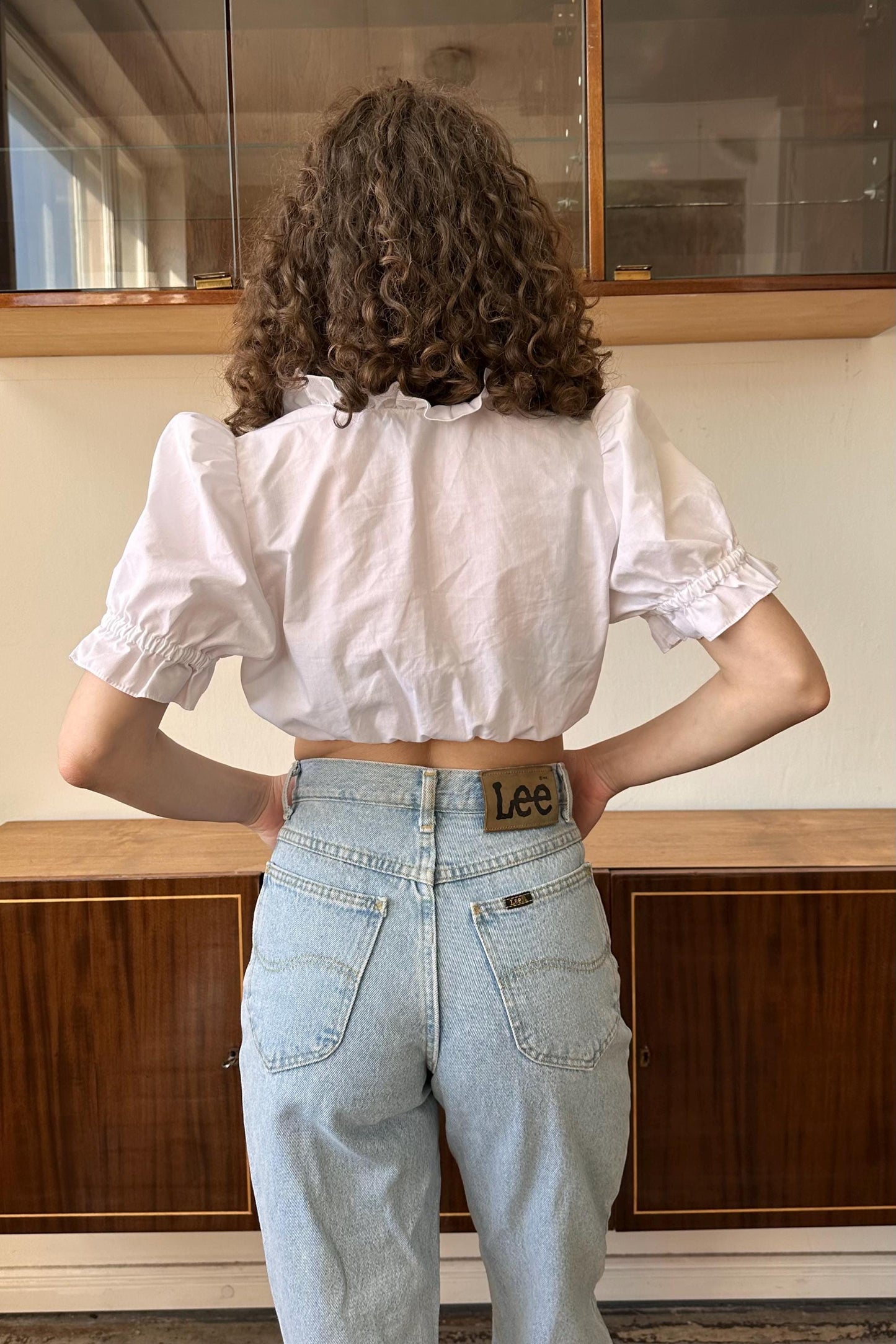 Vintage white dirndl crop top, traditional cropped blouse