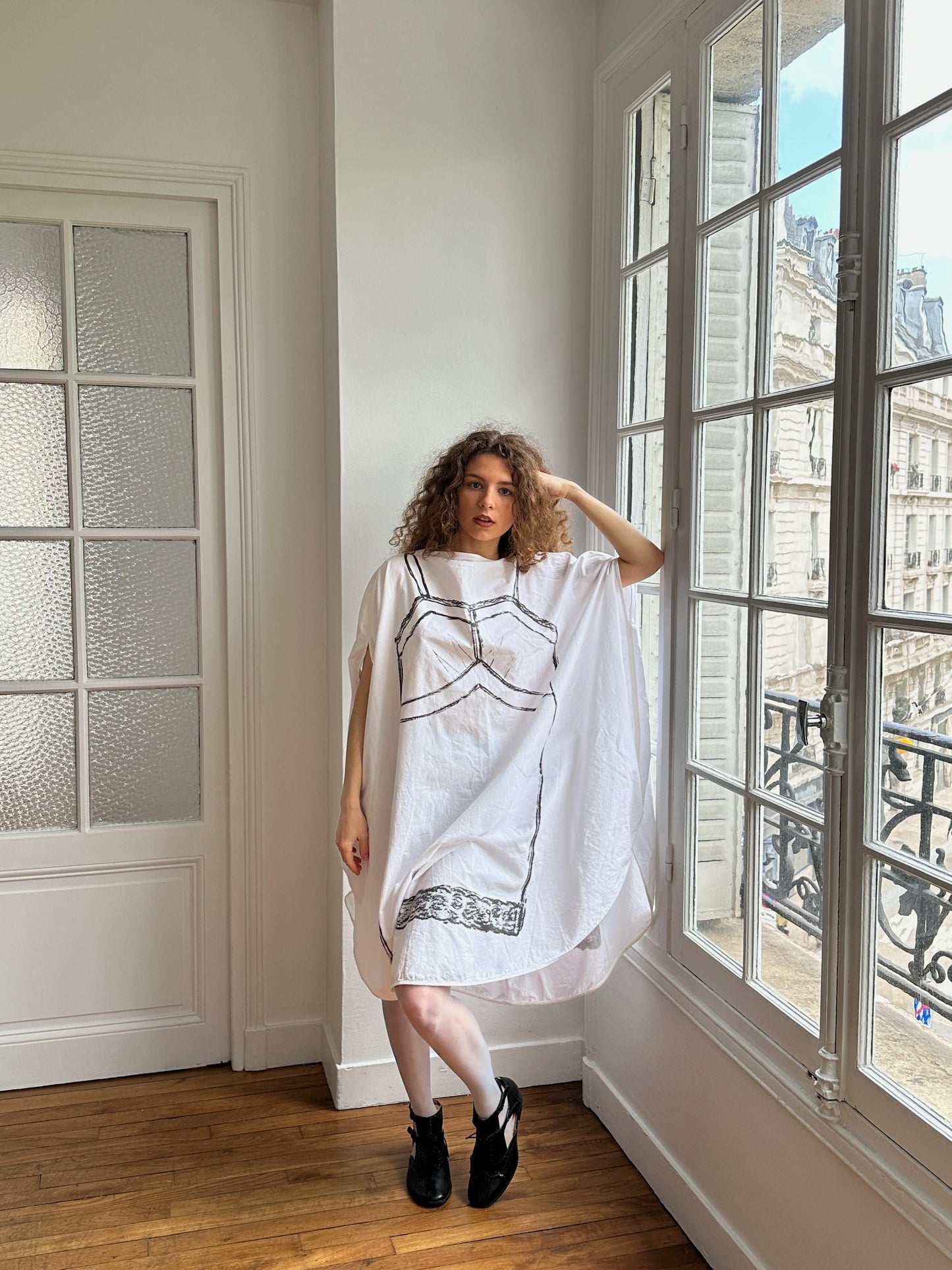 MM6 Maison Margiela Trompe L'Oeil Circle Oversized Dress in White