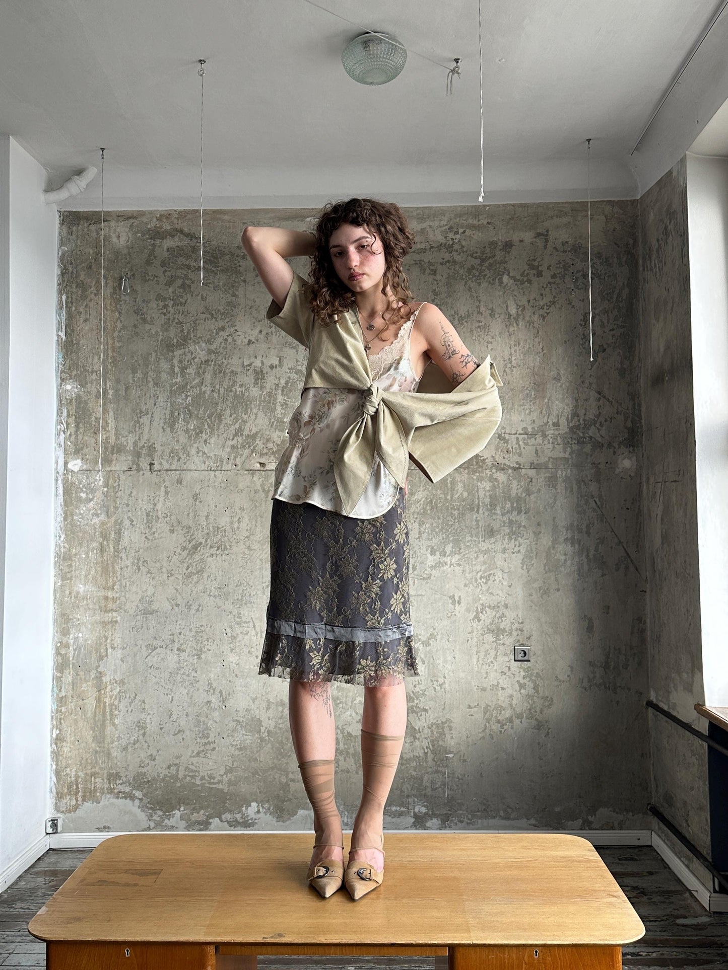 Vintage Philosophy di Alberta Ferretti Metallic Lace Skirt in Grey