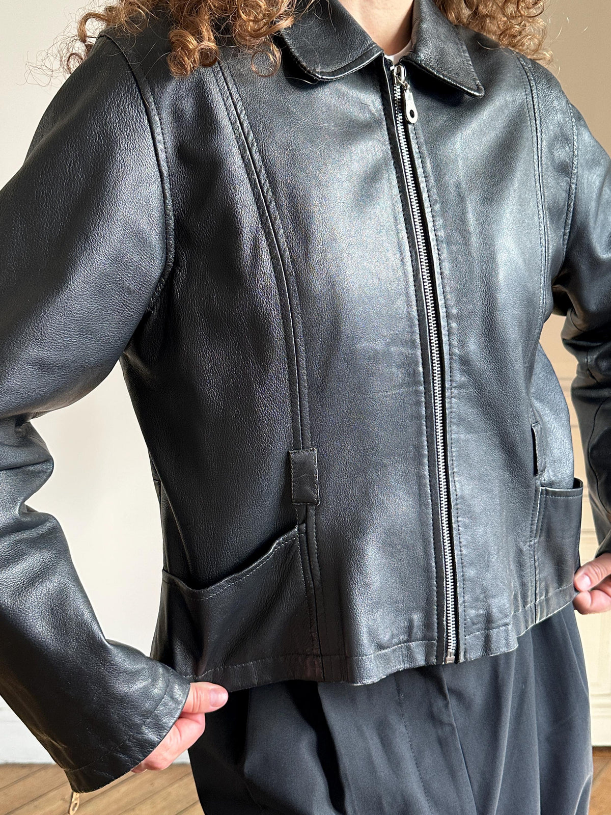 Vintage Black Leather Moto Jacket